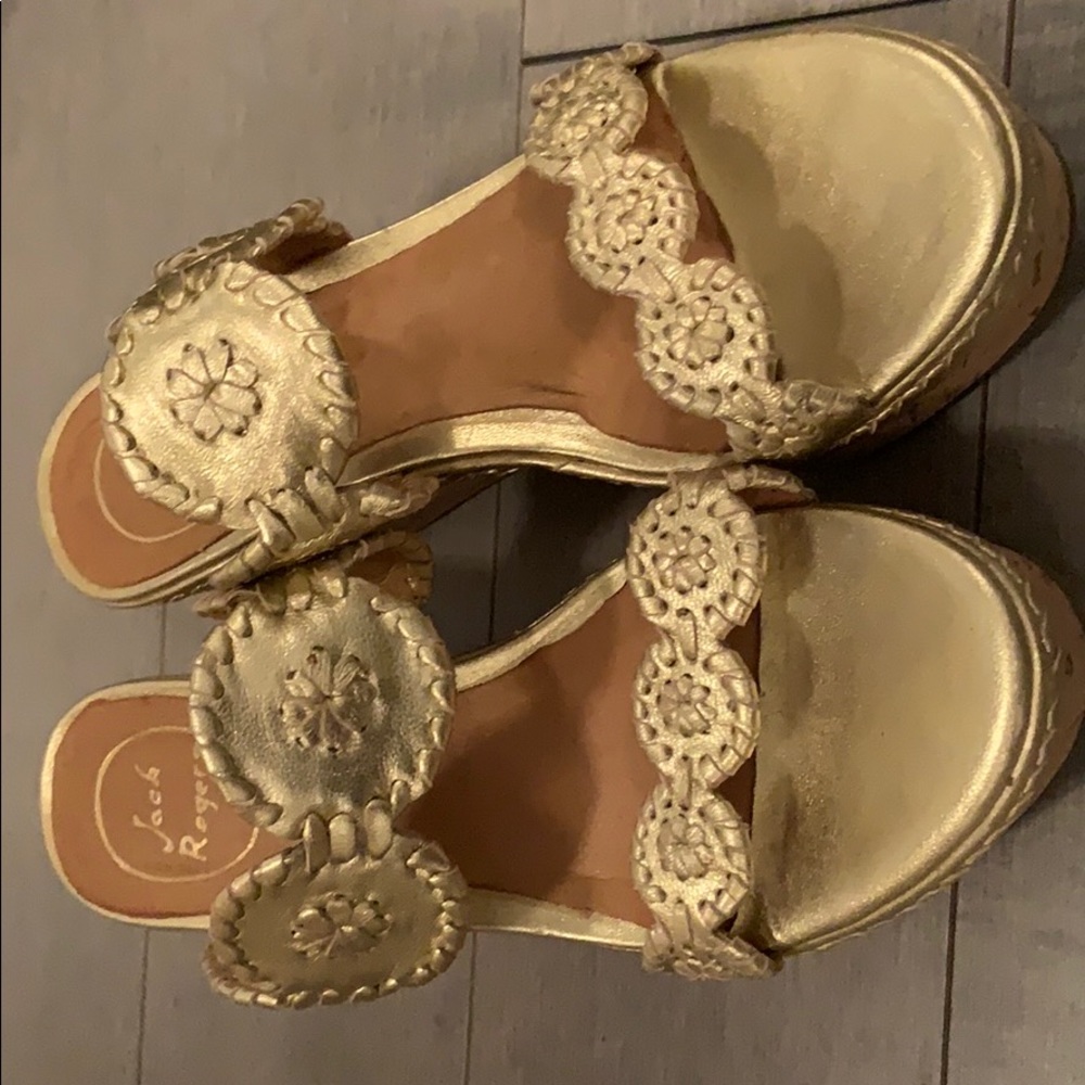 Jack Rogers gold wedges